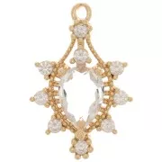 Pendente a goccia in vetro con Ossido di zirconio 24x16 mm Dorato- Cristallo x1