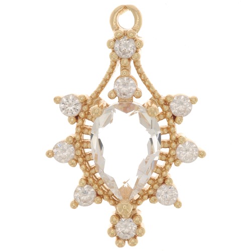 Pendente a goccia in vetro con Ossido di zirconio 24x16 mm Dorato- Cristallo x1