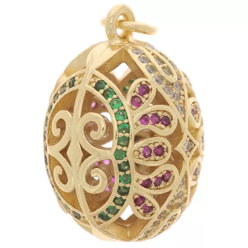 Pendente a forma di uovo in filigrana con Ossido di zirconio 25x17 mm -Dorato- Multicolore x1
