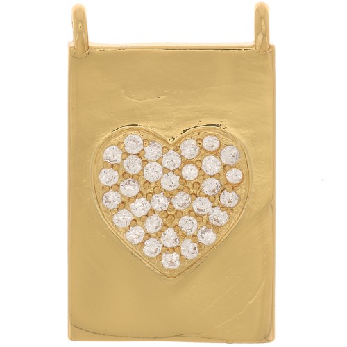 Pendente Piastra - motivo cuore - con Ossido di zirconio 21x13 mm - Dorato- Cristallo x1