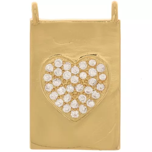 Pendente Piastra - motivo cuore - con Ossido di zirconio 21x13 mm - Dorato- Cristallo x1
