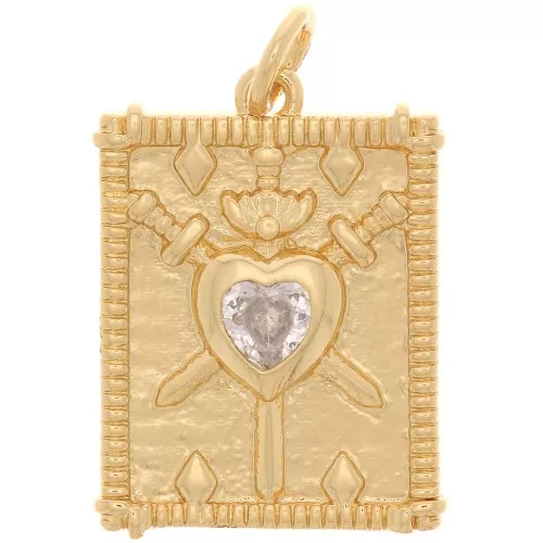 Pendente a forma di cuore con Ossido di zirconio 20x15 mm -Dorato - Cristallo x1