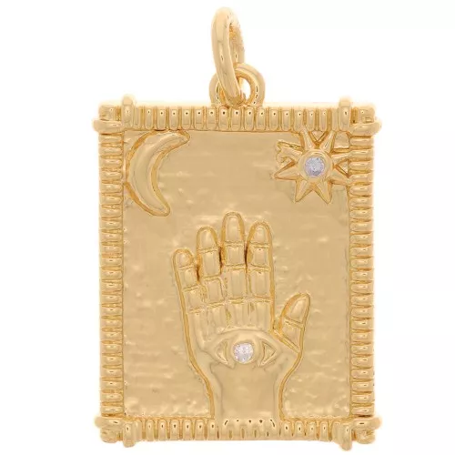 Pendente piastra protettiva occhio con Ossido di zirconio 21x15 mm -Dorato - Cristallo x1