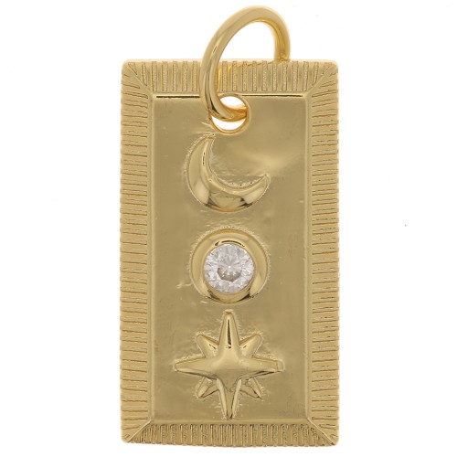 Pendente con stella e luna con Ossido di zirconio 22x13 mm -Dorato - Cristallo x1