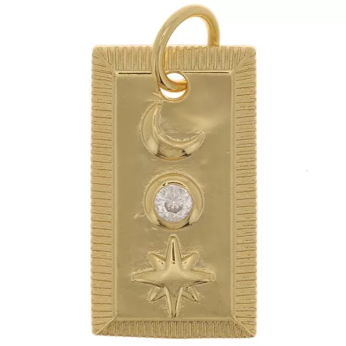 Pendente con stella e luna con Ossido di zirconio 22x13 mm -Dorato - Cristallo x1