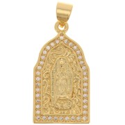 Pendente religioso - motivo Vergine - con Ossido di zirconio 24x13 mm -Dorato - Cristallo x1