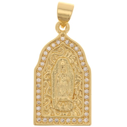 Pendente religioso - motivo Vergine - con Ossido di zirconio 24x13 mm -Dorato - Cristallo x1