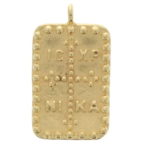 Pendente Piastra - Croce di benedizione 34x19 mm - Dorata con oro fino x1