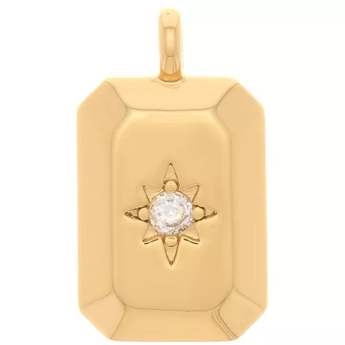 Ciondolo rettangolare - Stella del Nord con Ossido di zirconio 15x9 mm - Dorato- Cristallo x1