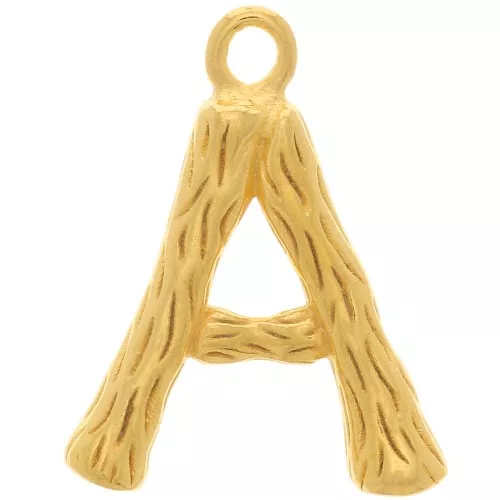 Pendente lettera alfabeto effetto bambù 16x12 mm - A -Dorato con oro fino x1