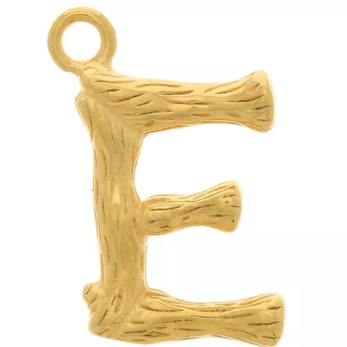 Pendente lettera alfabeto effetto bambù 15.5x10 mm - E -Dorato con oro fino x1