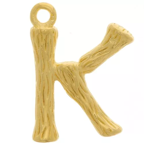 Pendente lettera alfabeto effetto bambù 16x11 mm - K -Dorato con oro fino x1