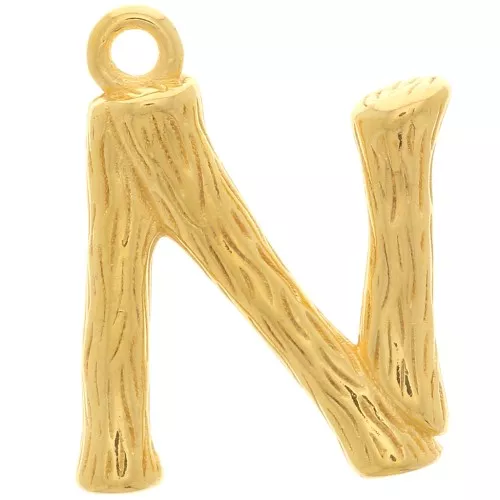 Pendente lettera alfabeto effetto bambù 15x11 mm - N -Dorato con oro finox1