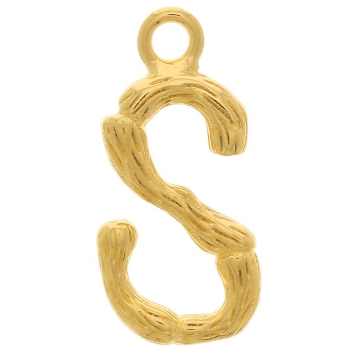 Pendente lettera alfabeto effetto bambù 16x8 mm - S -Dorato con oro fino x1