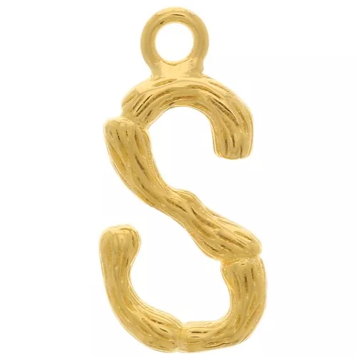 Pendente lettera alfabeto effetto bambù 16x8 mm - S -Dorato con oro fino x1