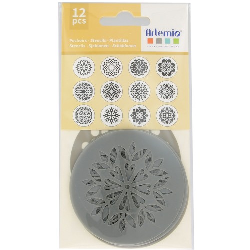 12 Stampini tondi in plastica - modello Mandala 7 cm - Grigio x12