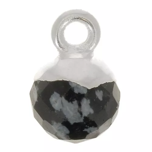 Ciondolo pallina sfaccettato 6 mm -Gemma-Argento 925 - Ossidiana maculata x1