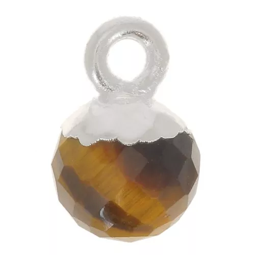 Ciondolo pallina sfaccettato 6 mm -Gemma-Argento 925 - Occhio di tigre x1