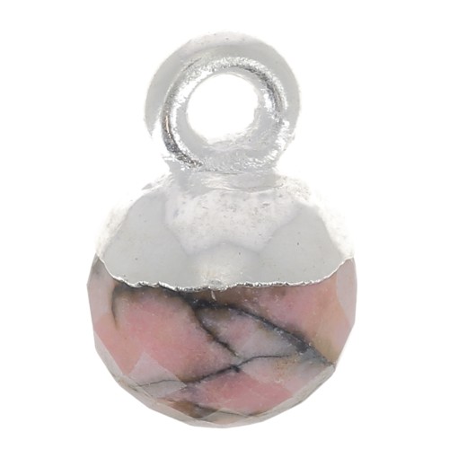 Ciondolo pallina sfaccettato 6 mm -Gemma- Argento 925 - Rodonite x1
