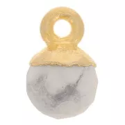 Ciondolo pallina sfaccettato 6 mm - Argento 925 dorato - Howlite x1