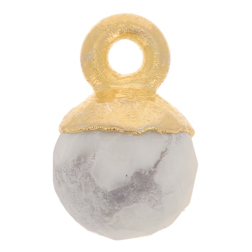 Ciondolo pallina sfaccettato 6 mm - Argento 925 dorato - Howlite x1