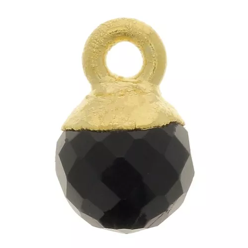 Ciondolo pallina sfaccettato 6 mm - Argento 925 dorato - Onice nero x1