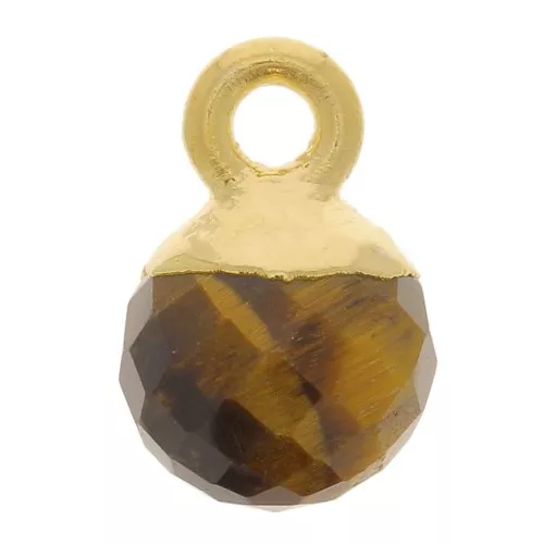 Ciondolo pallina sfaccettato 6 mm - Argento 925 dorato - Occhio di tigre x1