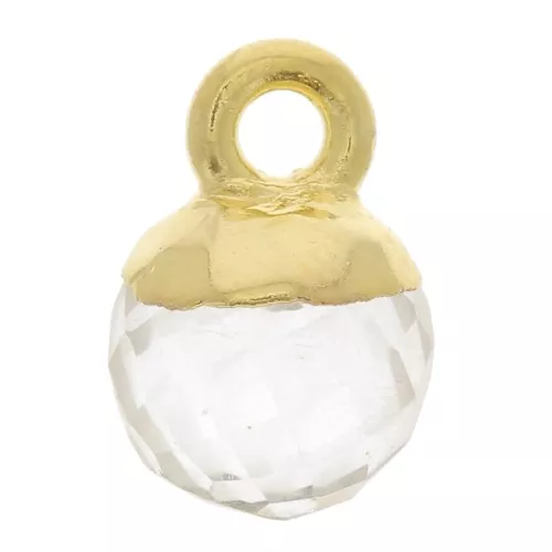 Ciondolo pallina sfaccettato 6 mm - argento 925 dorato - cristallo di rocca x1