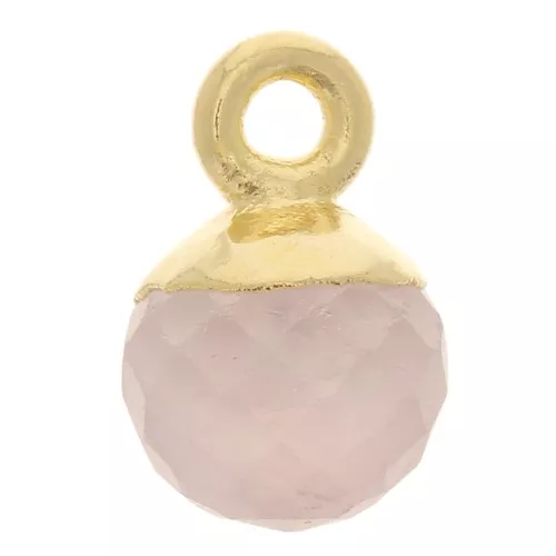 Ciondolo pallina sfaccettato 6 mm - Argento 925 dorato - Quarzo rosa x1