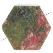 Perlina piatta a forma di esagono 12x10 mm pietra semipreziosa - Unakite x1
