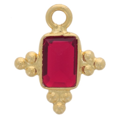 Ciondolo rettangolo sfaccettato argento 925 13x11mm dorato con oro fino - Granato