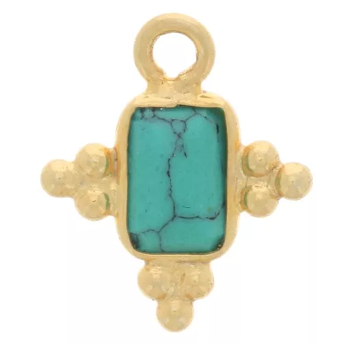 Ciondolo rettangolare sfaccettato in argento 925 12.5x10mm - Turchese
