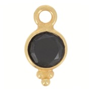 Charm sfaccettato rotondo 11x6 mm - Argento 925 dorato - Onice nero x1