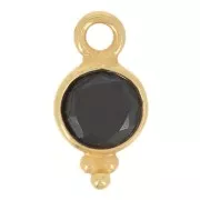 Charm sfaccettato rotondo 11x6 mm - Argento 925 dorato - Onice nero x1