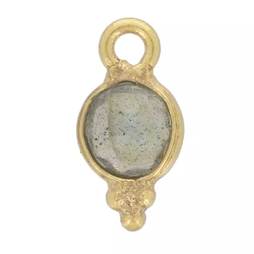 Charm sfaccettato rotondo 10x5 mm - Argento 925 dorato - Labradorite x1