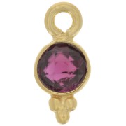 Charm rotondo sfaccettato 10x5 mm - Argento 925 dorato - Granato x1