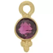 Charm rotondo sfaccettato 10x5 mm - Argento 925 dorato - Granato x1