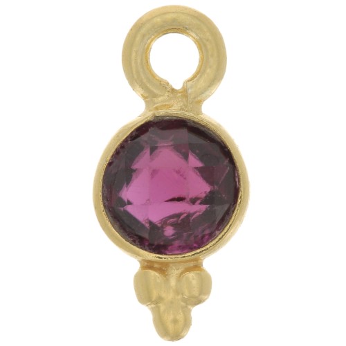 Charm rotondo sfaccettato 10x5 mm - Argento 925 dorato - Granato x1