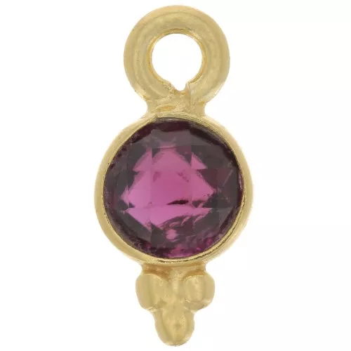 Charm rotondo sfaccettato 10x5 mm - Argento 925 dorato - Granato x1