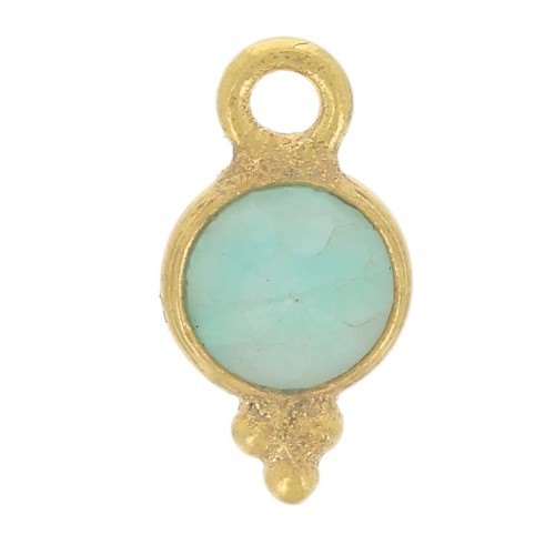 Charm sfaccettato rotondo 10x5 mm - Argento 925 dorato - Amazonite x1