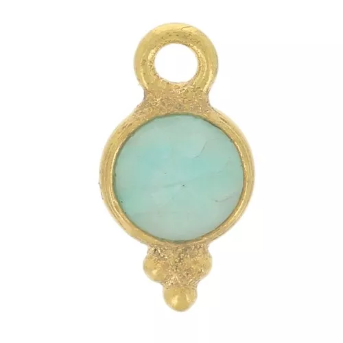 Charm sfaccettato rotondo 10x5 mm - Argento 925 dorato - Amazonite x1
