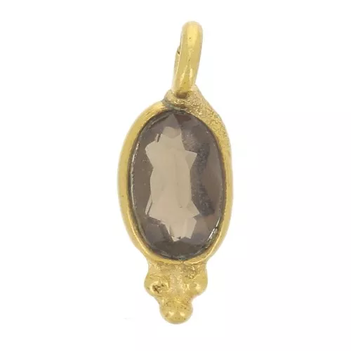 Ciondolo ovale sfaccettato 11x4 mm - Argento 925 dorato - Quarzo fumé x1