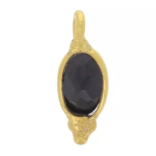 Ciondolo ovale sfaccettato 11x4 mm - Argento 925 dorato - Onice nero x1