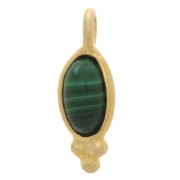 Charm ovale 12x5 mm - Argento 925 dorato - Malachite x1