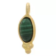 Charm ovale 12x5 mm - Argento 925 dorato - Malachite x1