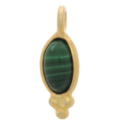 Charm ovale 12x5 mm - Argento 925 dorato - Malachite x1