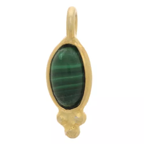 Charm ovale 12x5 mm - Argento 925 dorato - Malachite x1
