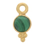 Ciondolo sfaccettato rotondo 10x5 mm - Argento 925 dorato - Malachite x1