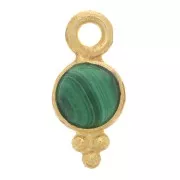 Ciondolo sfaccettato rotondo 10x5 mm - Argento 925 dorato - Malachite x1