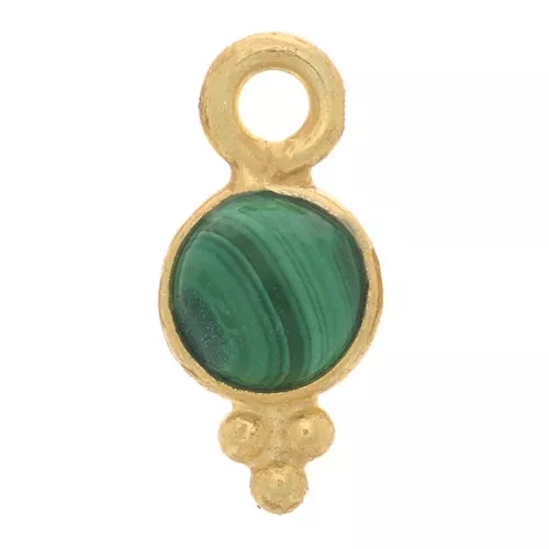 Ciondolo sfaccettato rotondo 10x5 mm - Argento 925 dorato - Malachite x1